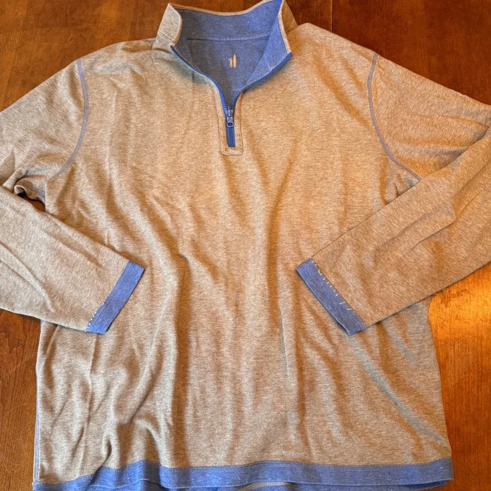 Johnnie-O Pullover Men XL? Gray Blue Reversible Quarter-Zip Casual Coastal Top